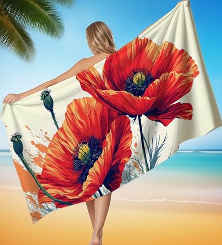 Strandtuch 70x140 cm Mikrofaser Handtuch, Strandtuch Mohn Kopie Saunahandtuch Saugfähig Sandfreies Schnell Trocknendes Stranddecke, Weiches Strandhandtuch xxl für Damen Herren Reise Urlaub P-8474 von POOJNNPP