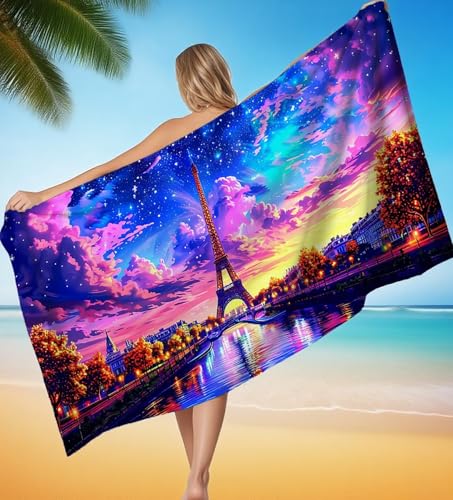Strandtuch 80x160 cm Mikrofaser Handtuch, Strandtuch Sternenhimmel Eiffelturm Saunahandtuch Saugfähig Sandfreies Schnell Trocknendes Stranddecke, Pflegeleicht Strandhandtuch für Reise Urlaub P-8296 von POOJNNPP