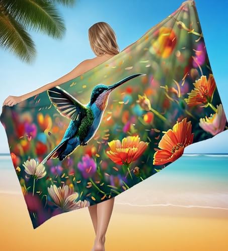 Strandtuch XXL 100x150 cm Mikrofaser Handtuch Blume Vogel Saunahandtuch Groß Stranddecke, Sandfreies Schnell Trocknendes Strandtuch Damen Herren für Reise Urlaub Campin mit Wasserdicht Tasche P-8217 von POOJNNPP