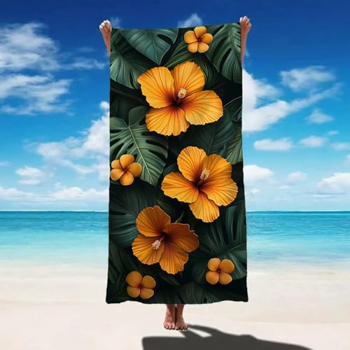 Strandtuch XXL 100x150 cm Mikrofaser Handtuch Gelb Anlage Saunahandtuch Groß Stranddecke, Sandfreies Schnell Trocknendes Strandtuch Damen Herren für Reise Urlaub Campin mit Wasserdicht Tasche P-5385 von POOJNNPP