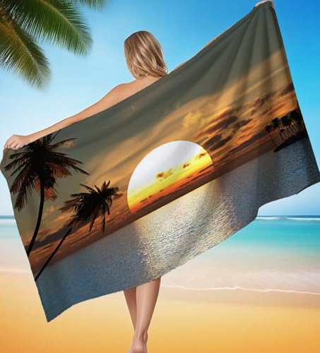 Strandtuch XXL 75x150 cm Mikrofaser Handtuch Mond See Saunahandtuch Hamamtuch Groß Stranddecke, Sandfreies Schnell Trocknendes Strandtuch Damen Herren für Urlaub Campin mit Wasserdicht Tasche P-8223 von POOJNNPP