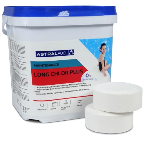 Astral Pool Long Chlor Plus 5 Kg – 250g Langsam-lösliche Chlortabletten – Langzeit-Desinfektion – Dauerchlorung für Pool-Wasser von POOL Total