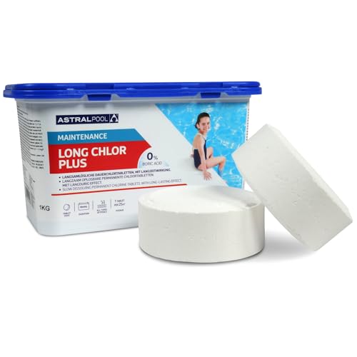 Astral Pool Long Chlor Plus 1 Kg – 250g Langsam-lösliche Chlortabletten – Langzeit-Desinfektion – Dauerchlorung für Pool-Wasser von POOL Total