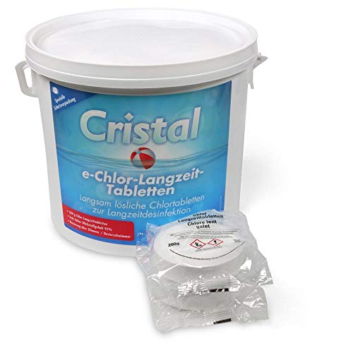 200 g e-Chlor-Langzeit-Tabletten 5 Kg Eimer für Pools ab 20.000 l | Langsam lösliche Chlortabletten zur Langzeitdesinfektion | Sehr hoher Aktivchlorgehalt | Dosierung von POOL Total