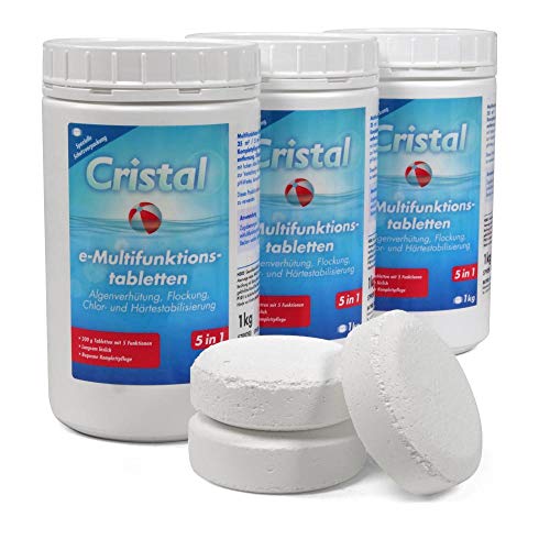 Cristal e-Chlor Multitabs 200 g mit 5in1 Pflege, einzeln verpackt, langsam löslich, für Pools ab 25 m³ - Multifunktionstabletten, Komplettpflege mit Langzeitwirkung (3 Kg) von POOL Total
