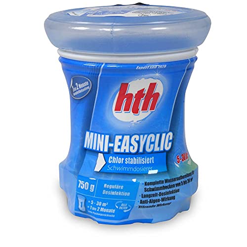HTH Mini-EASYCLIC 750 g Komplettpflege für 1-2 Monate | Optimal für Quick-Up Frame Pools oder Stahlwandbecken | Langzeitdesinfektion auf Chlorbasis zur Dauerchlorung Antialgen Wirkung und Klareffekt von POOL Total