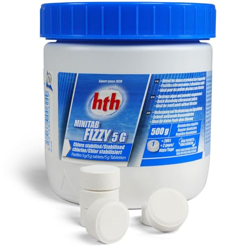 HTH MiniTab Fizzy | 5g Mini Chlor Sprudeltablette | Schnell und rückstandsfrei löslich | Einfach und sparsam in der Dosierung | Geeignet für alle Wasserhärten und Filterarten | Stabilisiert von POOL Total