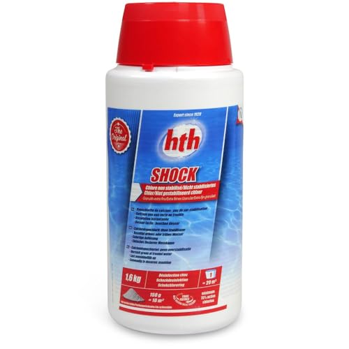 HTH Shock 1,6 kg Chlor | Blitzlösung bei grünem oder trübem Wasser | Das konzentrierteste Hypochlorid auf dem Markt | Sofort lösliches Chlor Shock Pulver | Anorganisch Stoßbehandlung von POOL Total