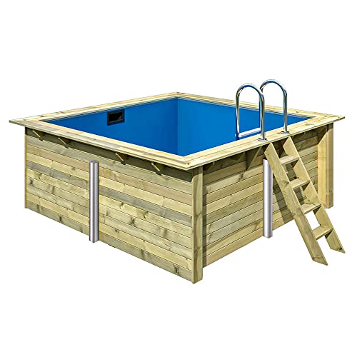 Holzpool Komplett-Set Rechteck Schwimmbecken - Inkl. Sandfilteranlage leistungsstarke Poolpumpe Skimmerpaket mit Einlaufdüse und Schlauch-Set Poolvlies Innenhülle Trend Pool (3,50 x 3,20 x 1,24 m) von POOL Total