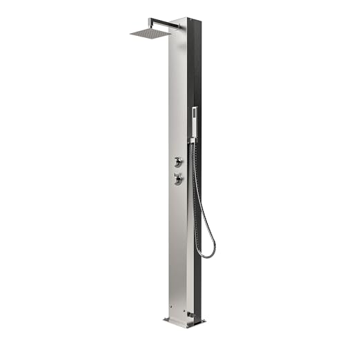 IDEAL Solardusche Trinidad mit Edelstahlfront Edelstahl V2A poliert | Aluminium Wassertank 25 l | Kopf und Handduschfunktion | Unterseitiger Anschluss für Gardena- oder Flexschlauch 1,5 Zoll von POOL Total
