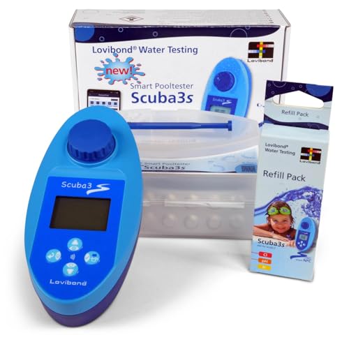 Lovibond® Scuba3s Pool Photometer + Refill Pack – elektronischer Pooltester mit NFC und App – 11 Wasserparameter – Messgerät Wasserqualität – Wassertester Pool IPX7 – einfache Handhabung von POOL Total
