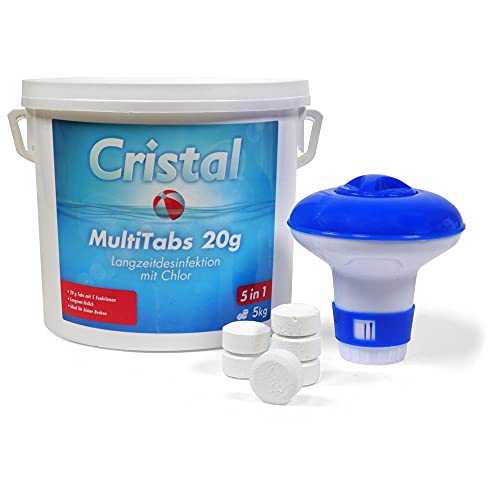 Cristal Chlor Multitabs 20 g - 5 kg Set mit Chlordosierer - Effektive 5 in 1 Poolpflege für klares Wasser - Langzeitdesinfektion für Pools Cristal Chlor Multitabs 20 g - 5 kg Set mit Chlordosierer - Effektive 5 in 1 Poolpflege für klares Wasser - Langzeitdesinfektion für Pools von POOL Total