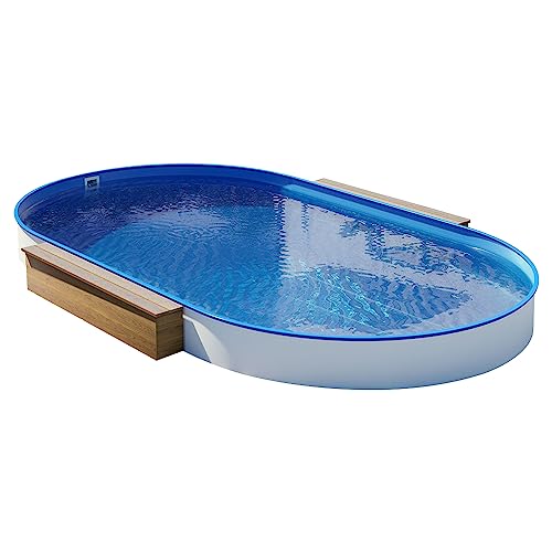 Stahlwandbecken oval 8,00 m x 4,00 m x 1,35 m - Made in Germany - Funktionshandlauf Bodenschiene Stahlmantel Poolfolie 0,8 mm blau Swimmingpool Pool Schwimmbad Garten Winterfest von POOL Total