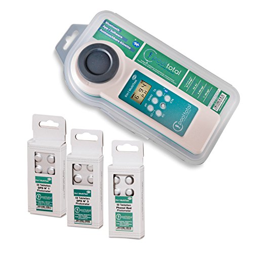 POOL Total 13 in 1 MultiTest PRO Photometer - PoolLAB® 1.0 Elektronischer Wassertester Photometer für Pool und Whirlpool inkl. Ersatztabletten Chlor von POOL Total