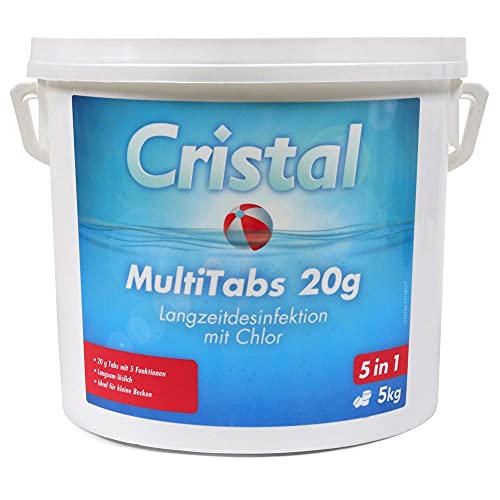 MultiTabs 20 g Chlor mit 5 Funktionen | 5in1 Multifunktionstablette | Langsam löslich | Langzeitdesinfektion Algenvernichtung Trübungsentfernung Chlorstabilisierung Härtestabilisator | 5 Kg von POOL Total