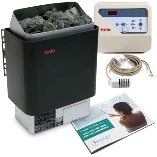 POOL Total Helo Saunaofen Cup 60 D | 6,0 kW 400 V | Mit Saunasteuerung OT 2 PLE | Wandmontage | Wandbefestigungsmaterialien enthalten | Inkl. 20 Kg Saunasteine Ø 5-15 cm von POOL Total