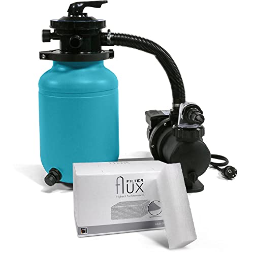 POOL Total Sandfilter Trinidad inkl. Flux Filtermaterial - 4,8 m³/h Sandfilteranlage mit Ø 250 mm Kessel für Pools bis max. 15 m³ Selbstansaugende Filterpumpe mit Vorfilter 6 Wege Top-Mount-Ventil von POOL Total