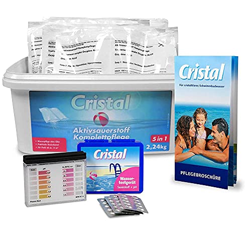 Cristal Aktivsauerstoff Set 2,24 kg - Inkl. Wassertester & Pflegebroschüre – Chlorfreie Poolpflege für klare Wasserqualität - Vordosierte Doppel-Beutel von POOL Total