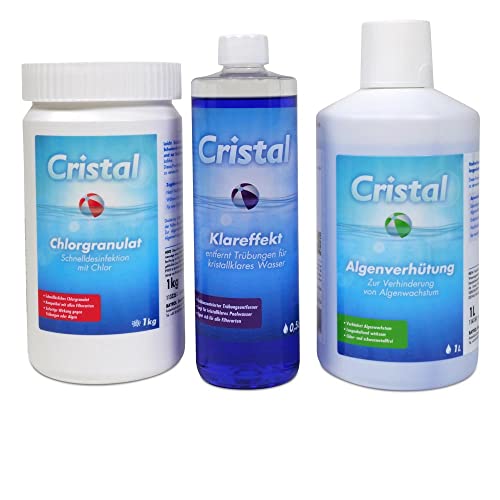 POOL Total Wasserpflege-Starter-Set 4-teilig für Pools von 1-20 m³, 2,5 kg - Chlorgranulat schnell löslich, Algenverhütung, Klareffekt & Pflegebroschüre von POOL Total