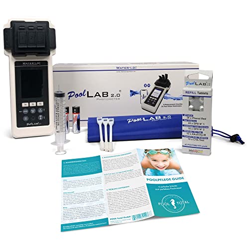 PoolLAB 2.0 Photometer 24 in 1 Pooltester - 3 Messungen gleichzeitig - Wasseranalysegerät - Pool Whirlpool - IP68 - Bluetooth - inkl. 70 Testtabletten PoolLAB 2.0 Photometer 24 in 1 Pooltester - 3 Messungen gleichzeitig - Wasseranalysegerät - Pool Whirlpool - IP68 - Bluetooth - inkl. 70 Testtabletten von POOL Total