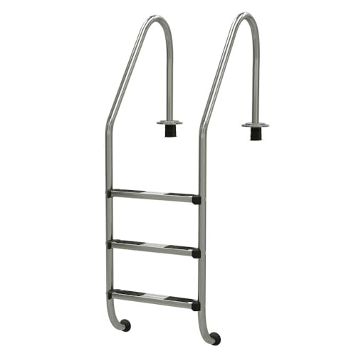 Poolleiter Edelstahl V4A Tiefbeckenleiter Deluxe - 3 Stufen für Schwimmbecken 135 cm - Extrabreite Schwimmbadleiter - Hohe Korrosionsbeständigkeit von POOL Total