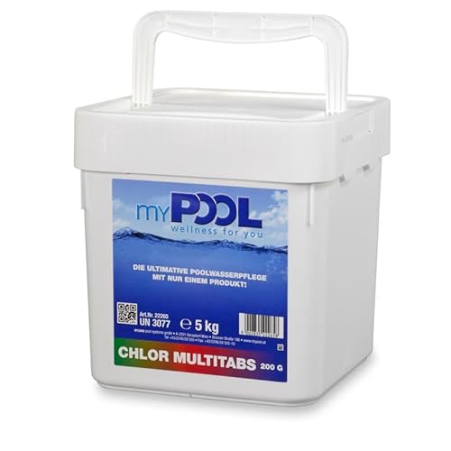 myPOOL Chlor MultiTabs 200g - 4in1 Poolpflege mit Chlor - Algenvernichter Flockung pH-Stabilisierung - Langsam lösliche Tabletten für Pools ab 15000 Liter (5 Kg) von POOL Total