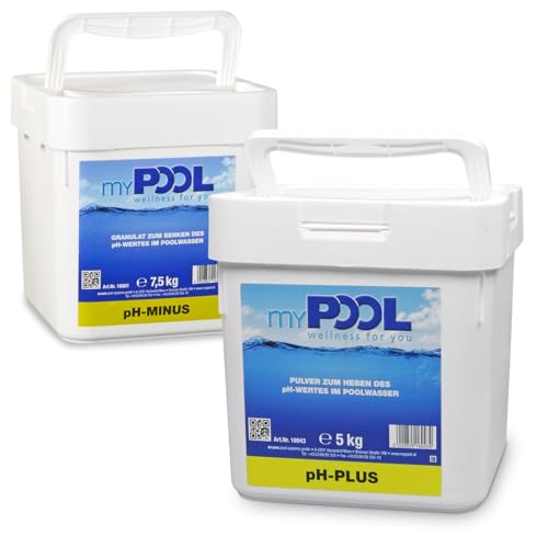 myPOOL pH Minus + pH Plus Granulat Set 12,5 kg - Schnell lösliches Granulat zur pH-Wert Senkung und Erhöhung - Reduziert BZW. hebt den pH-Wert in den neutralen Bereich von POOL Total