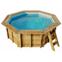 POOLCREW Holz Pool Lanzarote, Aufstellpool Ø 428 x 136 cm, Einbaupool rund inkl. Sandfilteranlage, Folie und Leiter, Schwimmbecken - Braun von POOLCREW