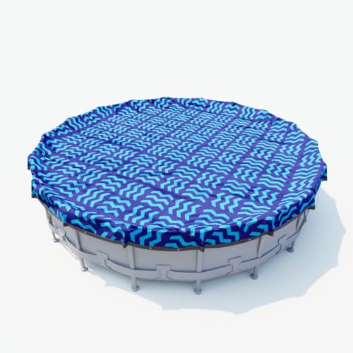 POOLHACKER 【2025 Upgrade】 6,4 m Winter-Poolabdeckung – 6,4 m rund über dem Boden, 1,2 m Überlappung, extra dicke 420D-Poolabdeckung mit Riemenscheibe und Kabel (Cerulean) von POOLHACKER