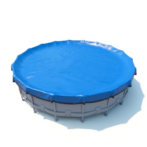 POOLHACKER 【2025 Upgrade】 9 m Winter-Poolabdeckung – 9 m rund über dem Boden, 1,2 m Überlappung, extra dicke 420D-Poolabdeckung mit Riemenscheibe und Kabel (Cerulean) von POOLHACKER