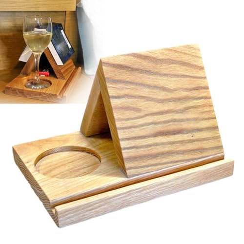 Personalisierte Buchablage Holz,Nachttisch-Buchhalter, Bettbecherhalter, dreieckiges Bücherregal massivem Eichenholz, Buchständerhalter, dreieckiges Lesezeichen Holz mit Kaffeetassenbecherhalter. von POOLPO