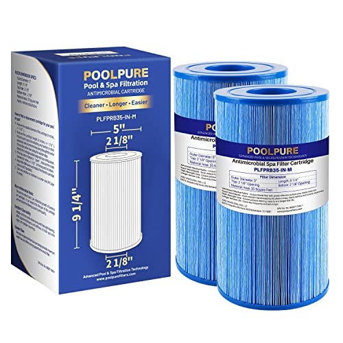 POOLPURE Antimikrobieller Spa-Filter ersetzt Pleatco PRB35-IN-M, Unicel C-4335RA, Guardian 409-219, Filbur FC-2385M, 03FIL1300, 17-2482, 25393, 303557, 5x9 Tropfen Whirlpool-Filter, 1 Stück Packung von POOLPURE