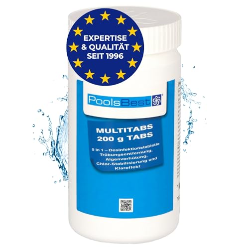 PoolsBest 1kg Chlor Multitabs 5 in 1 I 200g Chlortabletten für Pool I langsamlösliche Chlortabs für die Poolpflege I Langzeit Tabs als Pool Reinungsmittel zur Desinfektion I Pool Zubehör von PoolsBest