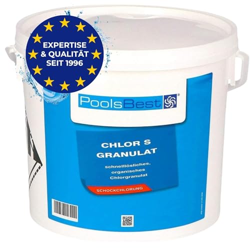 PoolsBest 10kg Chlor S Granulat I schnelllösliches Chlorgranulat-Pulver mit 56% organischem Aktiv-Chlor I Schnellchlor-Granulat zur Poolreinigung I pH-neutrale Stoßchlorung & Schnelldesinfektion von PoolsBest