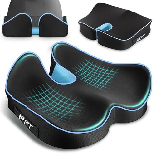 POOTACK Orthopädisches Sitzkissen für Bürostuhl & Autositz – Ergonomisches Steißbeinkissen aus Memory-Schaum, Fördert Durchblutung, Entlastet das Steißbein und Erhöht Sitzkomfort, Blau von POOTACK