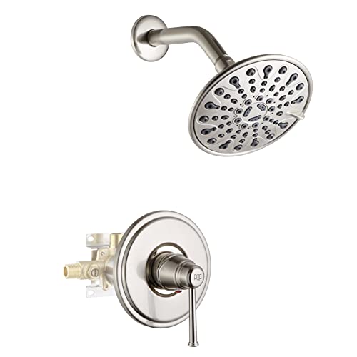POP SANITARYWARE Duscharmatur Set Gebürstetes Nickel, Badezimmer Regenmischer Duschsystem, 6 Zoll Duschkopf und Griff Set, Einzelfunktion Duschverkleidung Kit mit Grobventil von POP SANITARYWARE