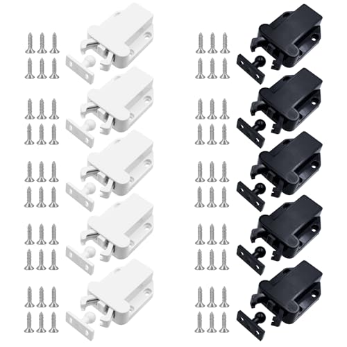 10 Stück Druckschnäpper Schnäpper mit Schrauben Schwarz Weiß Türriegel mit Touch-Entriegelung Universal Push to Open Türöffner für Kleiderschränke Schrank Wohnmöbe von POPAPIE