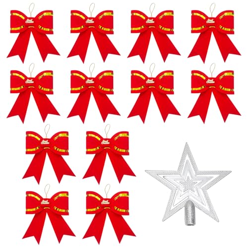 12 Stück Weihnachtsschleifen Rot Schleifen Weihnachten mit 1 Stern für die Weihnachtsbaum Schleifen Weihnachtsbaum Weihnachtsbaumschmuck Schleifen für Weihnachtsbaum Deko Hochzeit Basteln von POPAPIE