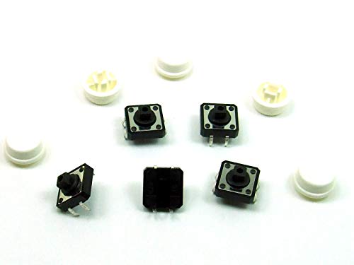 POPESQ® 5 Stk. x Taster 12mm x 12mm mit Kappe Weiß Rund 1 Kontakt THT 7.3mm 4 polig OFF-(ON) #A2107 von POPESQ