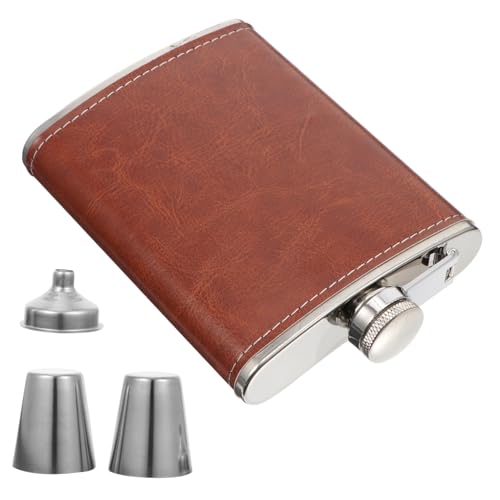 POPETPOP Tragbare Edelstahl Schnapsflasche Satz Mit Lederbezug Für Outdoor Aktivitäten Vintage Alkoholflasche Für Camping Wandern Angeln Inklusive Trichter Und Becher POPETPOP Tragbare Edelstahl Schnapsflasche Satz Mit Lederbezug Für Outdoor Aktivitäten Vintage Alkoholflasche Für Camping Wandern Angeln Inklusive Trichter Und Becher von POPETPOP