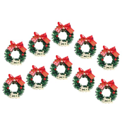 POPETPOP 10 Stück Teiliges Mini Weihnachtskranz Grün Stabile Weihnachtsdeko für DIY Basteln Puppenhaus Party Vielseitige Christbaumschmuck Accessoires für Festliche Wohnraumgestaltung von POPETPOP