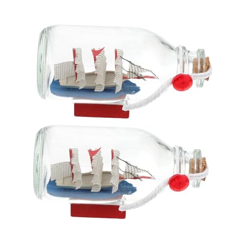 POPETPOP 2 Stück Buddelschiff Gläser Uv Dekorative Flasche Mini Treiben Flasche Wünschen Drift Nautisch Glasflaschenverzierung Wohndekoration Desktop-glasflaschendekor Heimdekoration Holz von POPETPOP