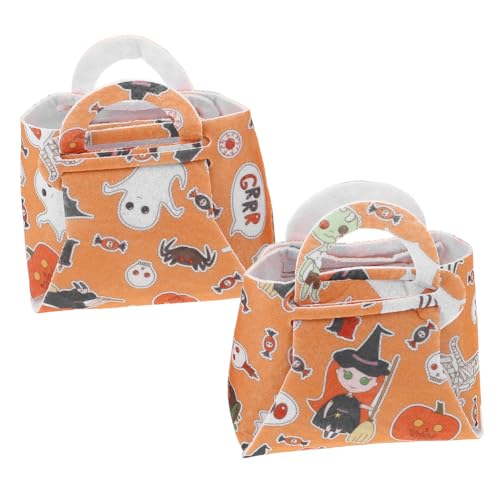 POPETPOP 2 Stück Halloween Filz Süßigkeitstüten Robuste Candy Handtaschen mit Geist und Spinne Motiv Wiederverwendbare Party Geschenktüten für Halloween Süßes oder Saures Snackbeutel von POPETPOP