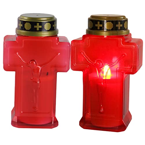 POPETPOP 2 Stück LED Kreuz Kerzen Rote Flammenlose Jesus Kerzen Langlebig Sicher Für Gebet Sakrale Dekoration Garten Terrasse von POPETPOP