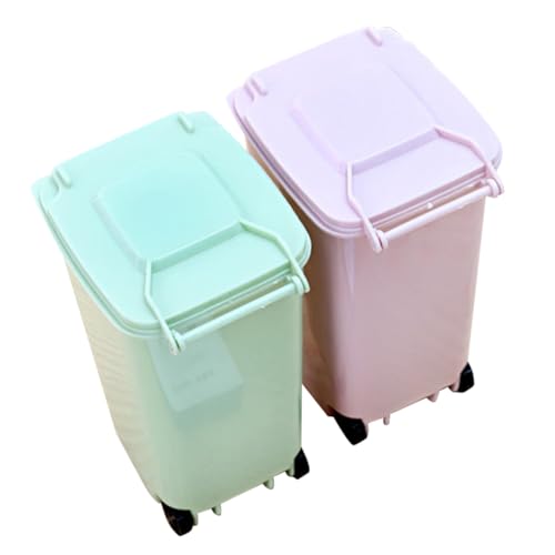 POPETPOP 2 Stück Mini Tischmülleimer mit Deckel Kompakter Kleiner Mülleimer Grün Multifunktionaler Desktop Abfalleimer Geruchsdicht für Büro Küche Wohnzimmer und Schlafzimmer von POPETPOP
