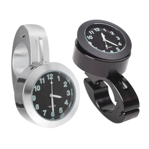 POPETPOP 2 Stück Motorrad Lenkeruhr Universelle Motorrad Uhr mit Lesbaren Ziffern Praktische Lenkerhalterung Schwarz und Silber Robustes Design für Männer von POPETPOP