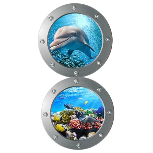 POPETPOP 2 Stück Wandtattoo Meerestiere Boot Fenster Optik Selbstklebender Wandsticker für Kinderzimmer Schlafzimmer Lebendige Meereswelt Deko Farbenfrohe Wanddeko für Wohnräume von POPETPOP
