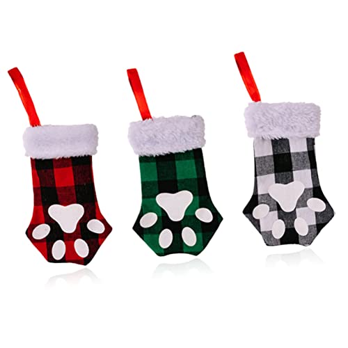 POPETPOP 3 Stück Weihnachtsstrümpfe Katzenpfote Hängende Deko Weihnachtsstrumpf Geschenkbeutel Rot Grün Für Baum Kamin Tür Wand Weihnachten von POPETPOP