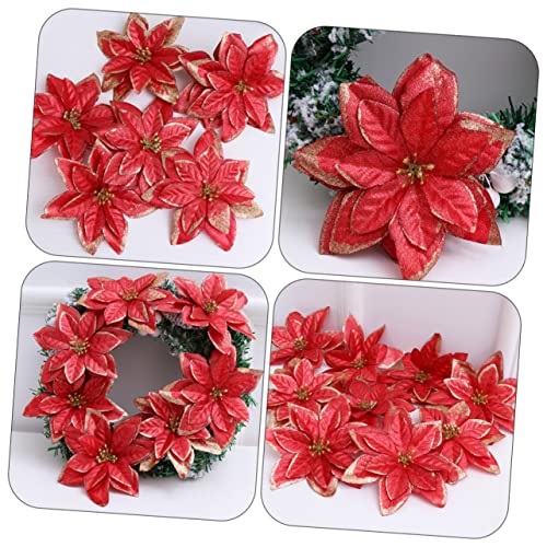 POPETPOP 32 Stück Teiliges Rote Glitzernde Weihnachtsblumen Dreischichtige Künstliche Christbaumdeko Leichte DIY Weihnachtskranz Accessoires für Festliche Wohn und Partydekoration von POPETPOP