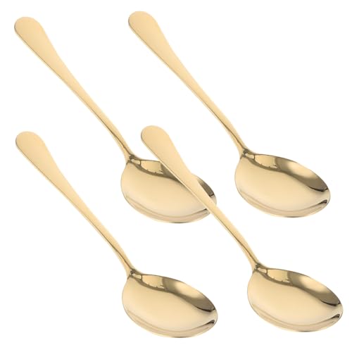 POPETPOP 4 Stück Edelstahllöffel Haushaltslöffel Servierlöffel Für Partys Küchenutensilien Aus Edelstahl Große Servierlöffel Löffel Servieren Golden Rostfreier Stahl von POPETPOP